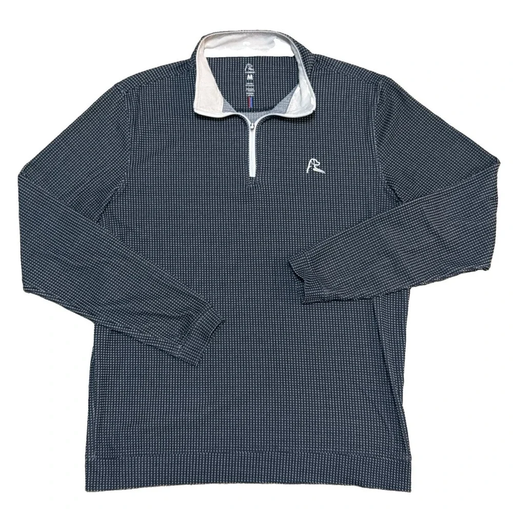 RHOBACK Golf 1/4 Zip Pullover Blue White Dot Mens Sz M Athletic Stretch